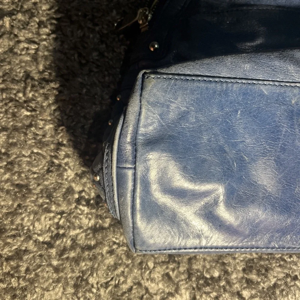 Dark Blue leather studded silver  BADGLEY MISCHKA American Glamour  shoulder bag